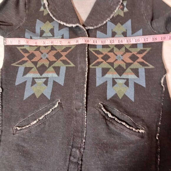 Natural Reflections, Cotton Jacket, Medium, Coal with Southwestern Print, Boho - Picture 9 of 14